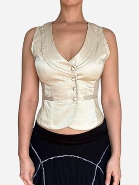 Tristan & Iseut Beige V-Neck Satin Vest